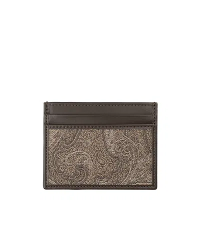 Etro Jacquard Card Holder In Brown