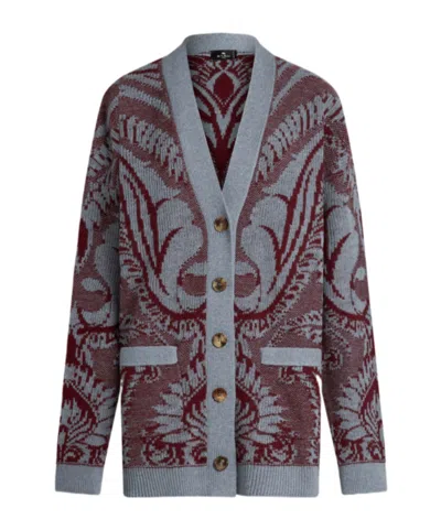 Etro Embroidered Wool Knit Oversized Cardigan In 蓝色/酒红色