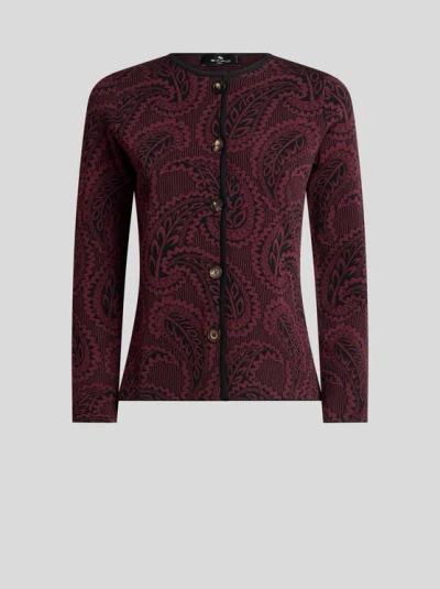Etro , Jacquard-cardigan Mit Paisley-foliage-motiv, Damen, Bordeaux, Grösse 50 In Burgundy