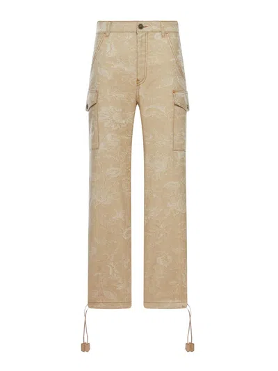 Etro Jacquard Cargo Trousers In Beige