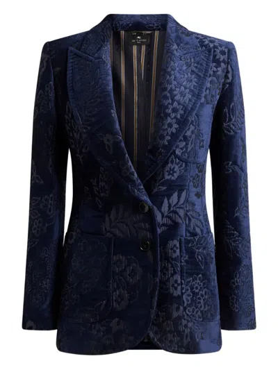 Etro Jacquard Chenille Jacket In Blue