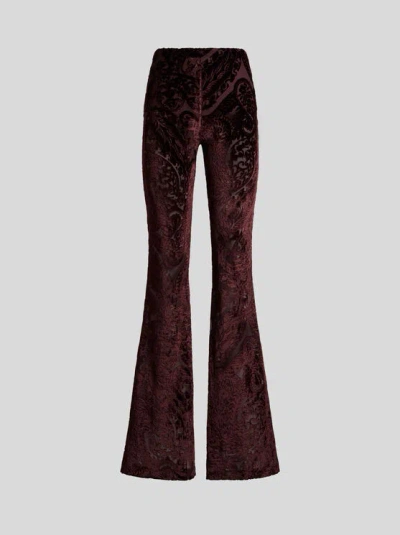 ETRO , JACQUARD CHENILLE TROUSERS WITH LACE EFFECT, WOMAN, BURGUNDY, SIZE 50