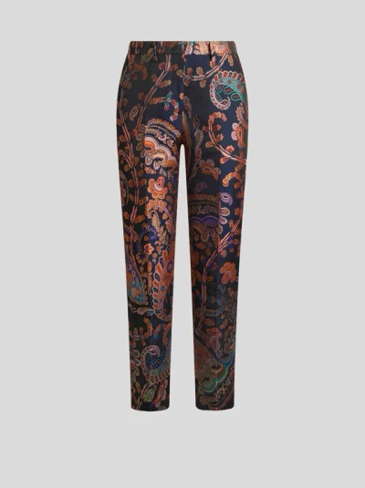 Etro Jacquard Floral-paisley Cigarette Trousers In Blue