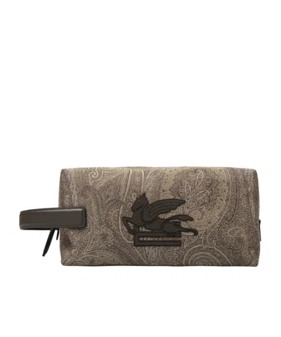 Etro Jacquard Clutch Bag In Brown