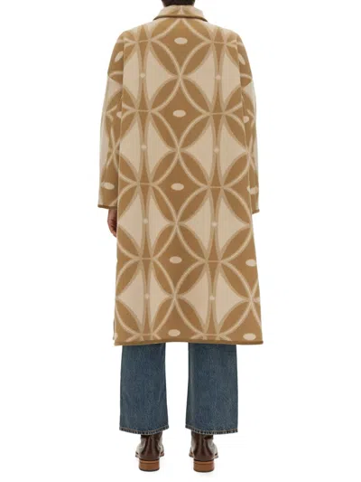 Etro Geometric-pattern Wool Jacquard Coat In Beige