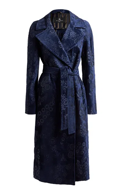Etro Jacquard Coat In Navy