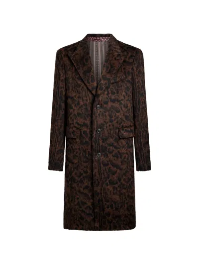 Etro Jacquard Coat With Animal Motif In Brown