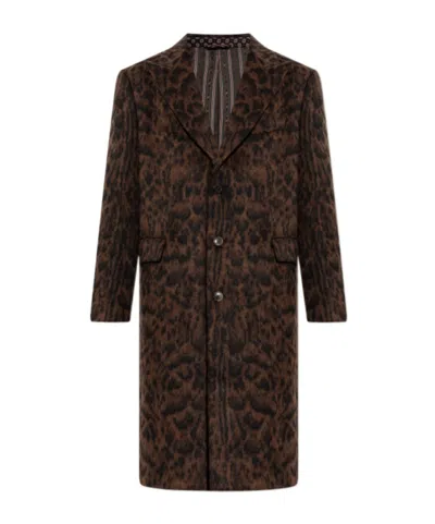 Etro Jacquard Coat With Animal Motif In Brown