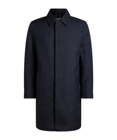 Etro Jacquard Coat With Arnica Motif In Blue