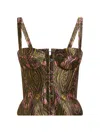 Etro Jacquard Corset Top With Floral Medallion Motif In Green