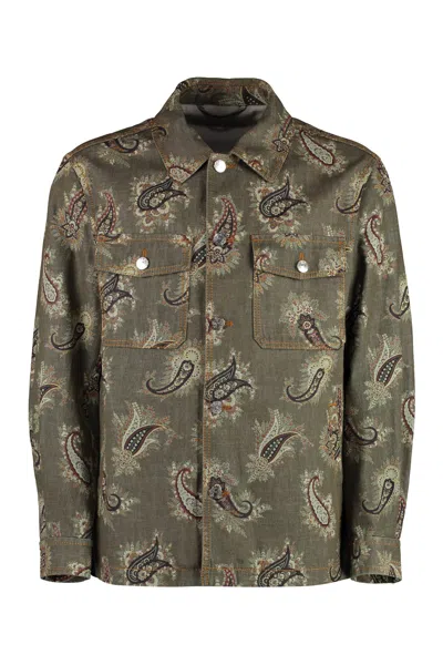 Etro Jacquard Cotton Jacket In Khaki