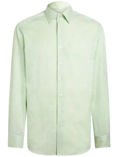 Etro Jacquard Cotton Shirt In Green