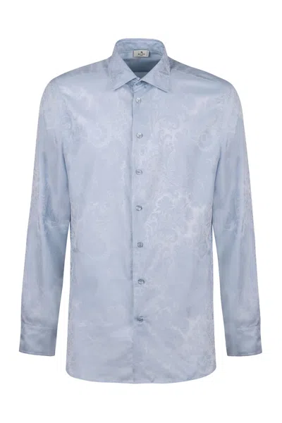 Etro Jacquard Cotton Shirt In Blue