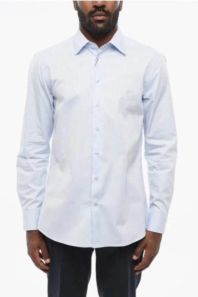 Etro Jacquard Cotton Shirt With Embroidered Logo In Blue