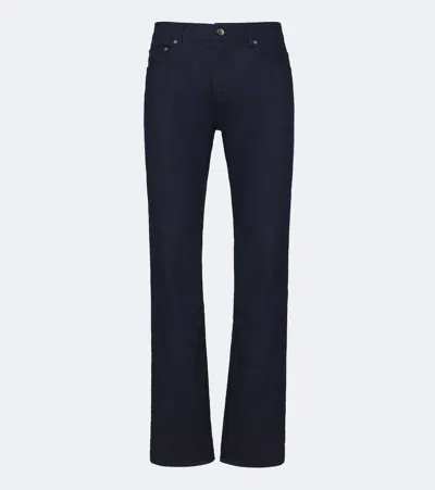 Etro Jacquard Cotton-blend Slim Pants In Blue