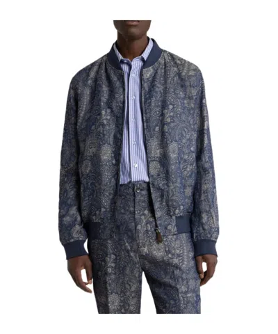 Etro Jacquard Denim Bomber Jacket With Floral Paisley Motif In Black