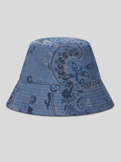 Etro Jacquard Denim Bucket Hat In Navy Blue