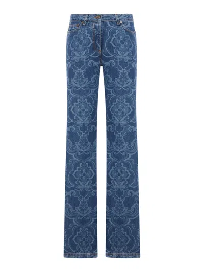 Etro Jacquard Denim Jeans With Ornamental Pattern In Blue