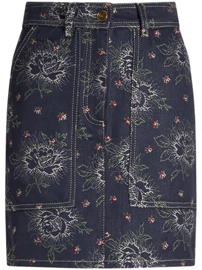 Etro Jacquard Denim Mini Skirt In Navy Blue