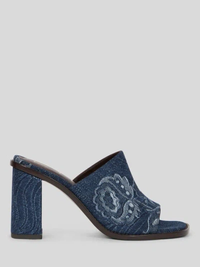 Etro , Jacquard Denim Mules, Woman, Navy Blue, Size 41