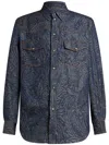 Etro Paisley Cotton & Linen Denim Overshirt In Blue