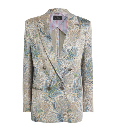 Etro Jacquard Double-breasted Blazer In Grey