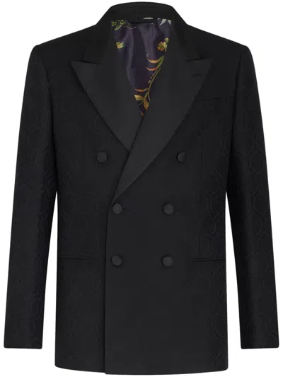 Etro Jacquard Double-breasted Blazer In Black