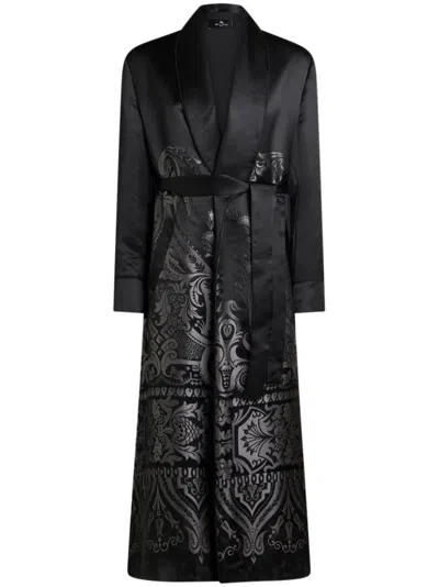 Etro Embroidered Gabardine Coat In Navy Blue
