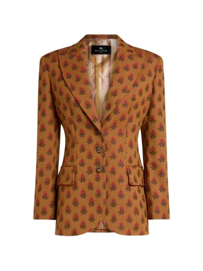 Etro Jacquard Embroidered Jacket In Brown