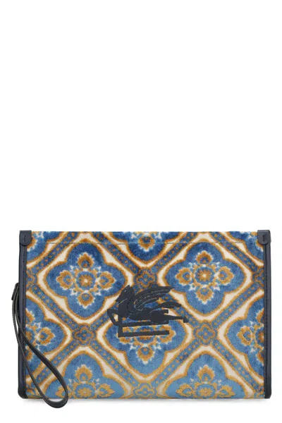 Etro Jacquard Fabric Clutch In Blue