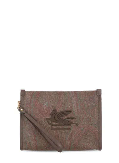 Etro Jacquard Fabric Clutch In Brown