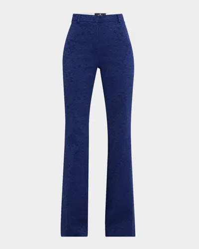 Etro Jacquard Flared Trousers In Blu 3