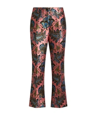 Etro Jacquard Flared Trousers With Floral Motif In Brown