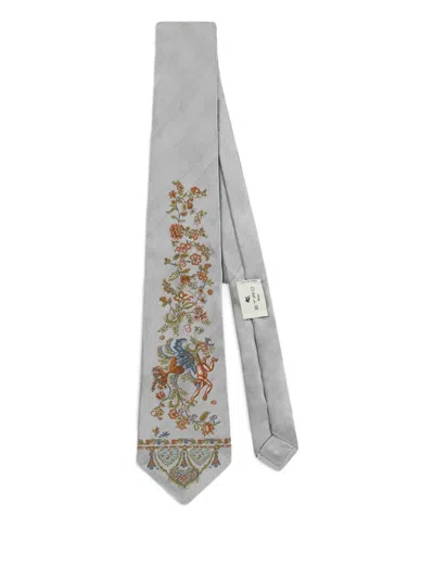 Etro Jacquard Flora Fauna Motif Tie In White