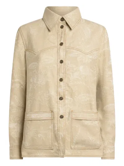 Etro Jacquard Floral Denim Jacket In Neutral