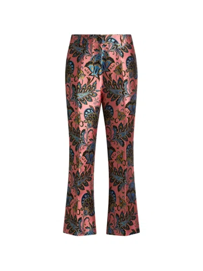 Etro Jacquard Floral Flared Trousers In Pink