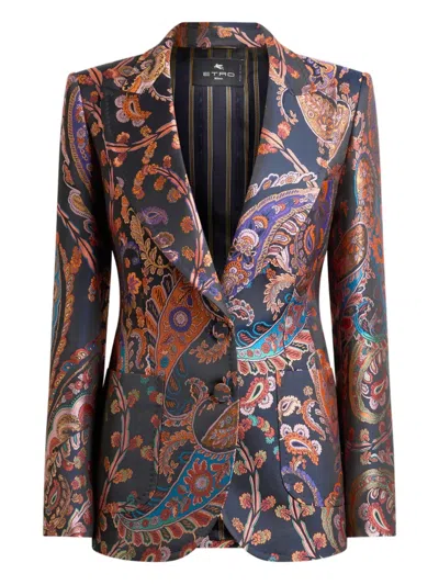 Etro Jacquard Floral-paisley Blazer In Blue
