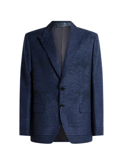 Etro Jacquard Floral Paisley Jacket In Blue