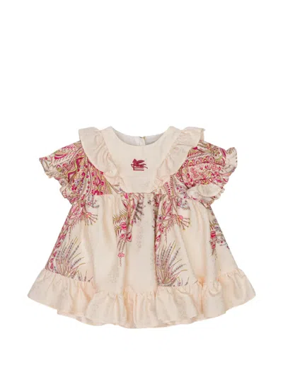 Etro Babies' Jacquard Floral Paisley-print Dress In Neutral