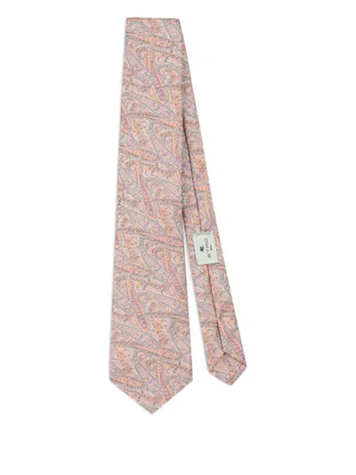 Etro Jacquard Floral Paisley Tie In Pink