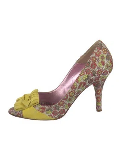Pre-owned Etro Jacquard Floral Print Pumps In Yellow