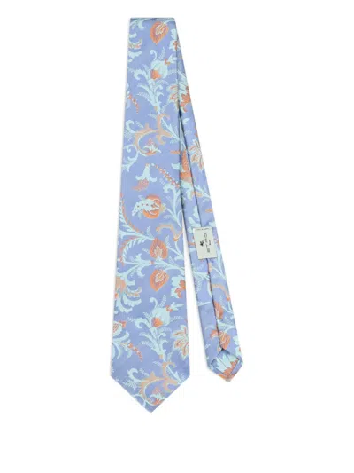 Etro Jacquard Floral Tie In Blue
