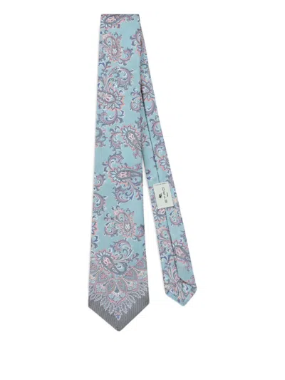 Etro Jacquard Floral Tie In Blue