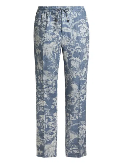 Etro Jacquard Floral Trousers In Blue