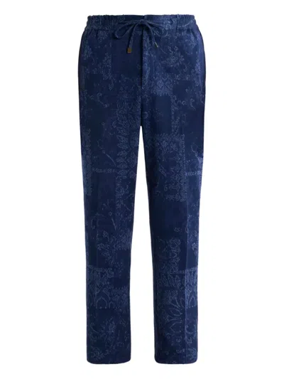 Etro Jacquard Floral Trousers In Blue