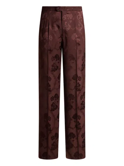Etro Jacquard Floral Trousers In Burgundy