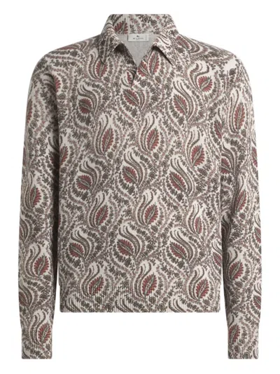 Etro Wool Jacquard Sweater With Foliage Motif In Multi