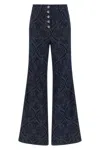 Etro Flared Jacquard Denim Jeans With Pegaso Buttons In Blue