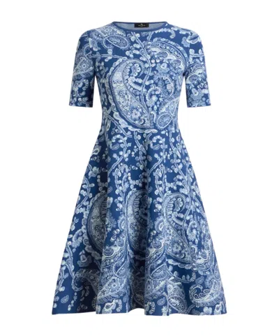 Etro Jacquard Knee-length Dress With Floral Paisley Motif In Blue