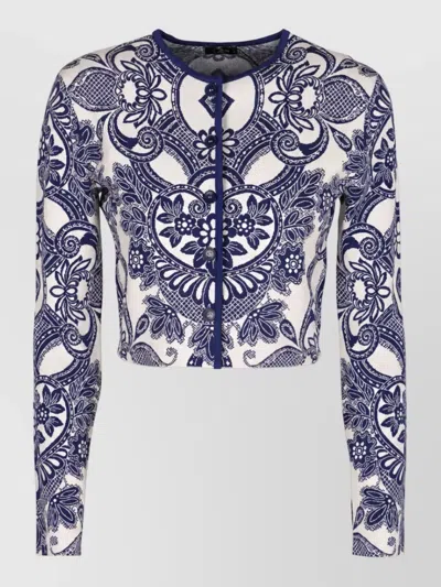 Etro Jacquard Knit Cardigan In Blue